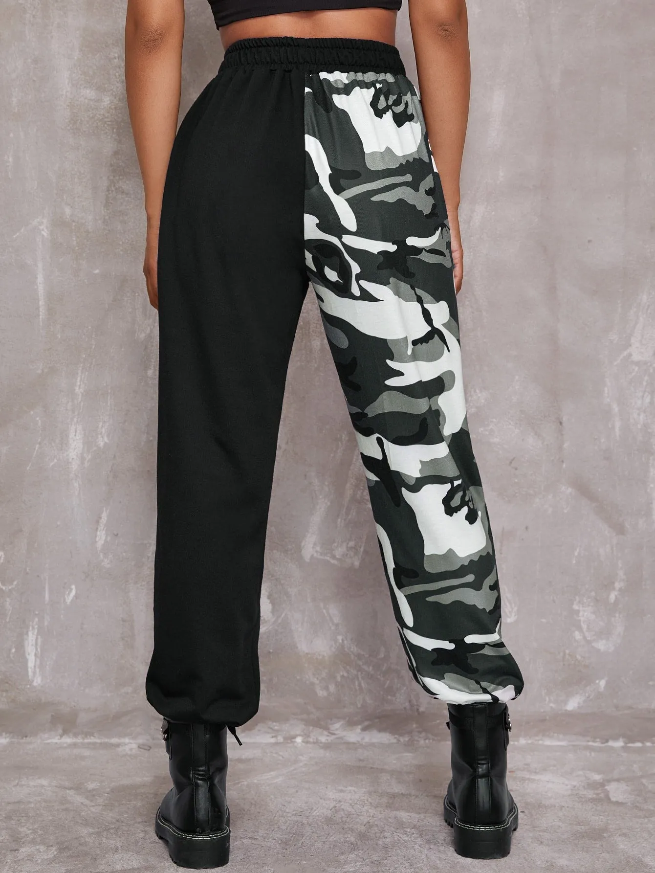 Colorblock Pocket High Waist Long Women Sweatpants