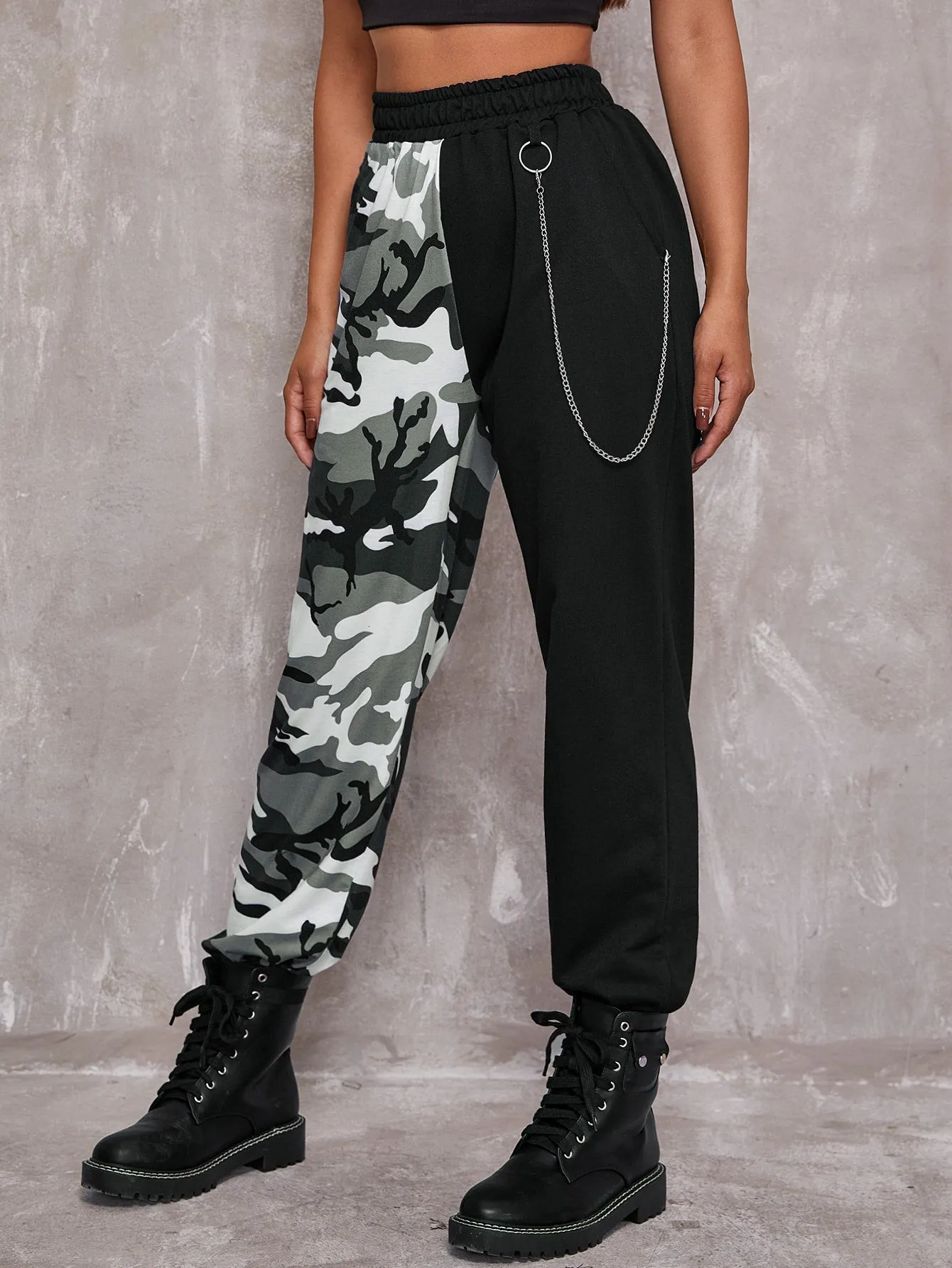 Colorblock Pocket High Waist Long Women Sweatpants