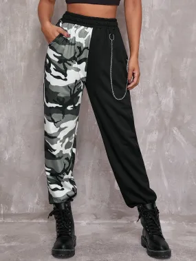 Colorblock Pocket High Waist Long Women Sweatpants