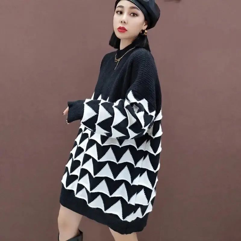 Contrast Triangles Knitted Oversize Sweater