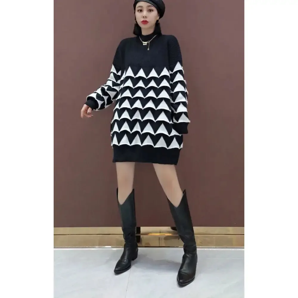 Contrast Triangles Knitted Oversize Sweater