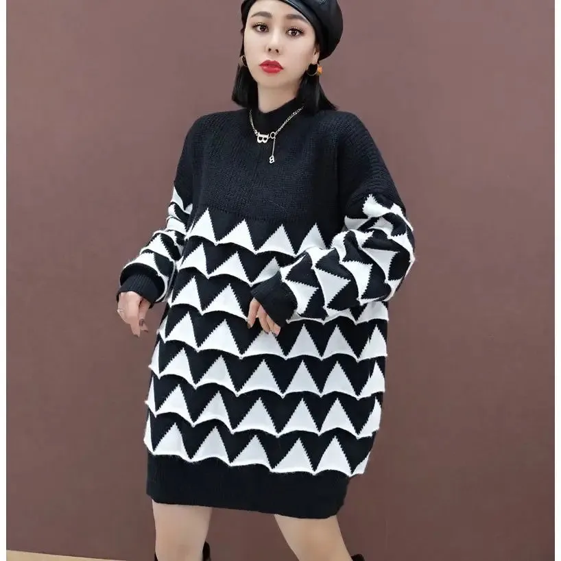 Contrast Triangles Knitted Oversize Sweater