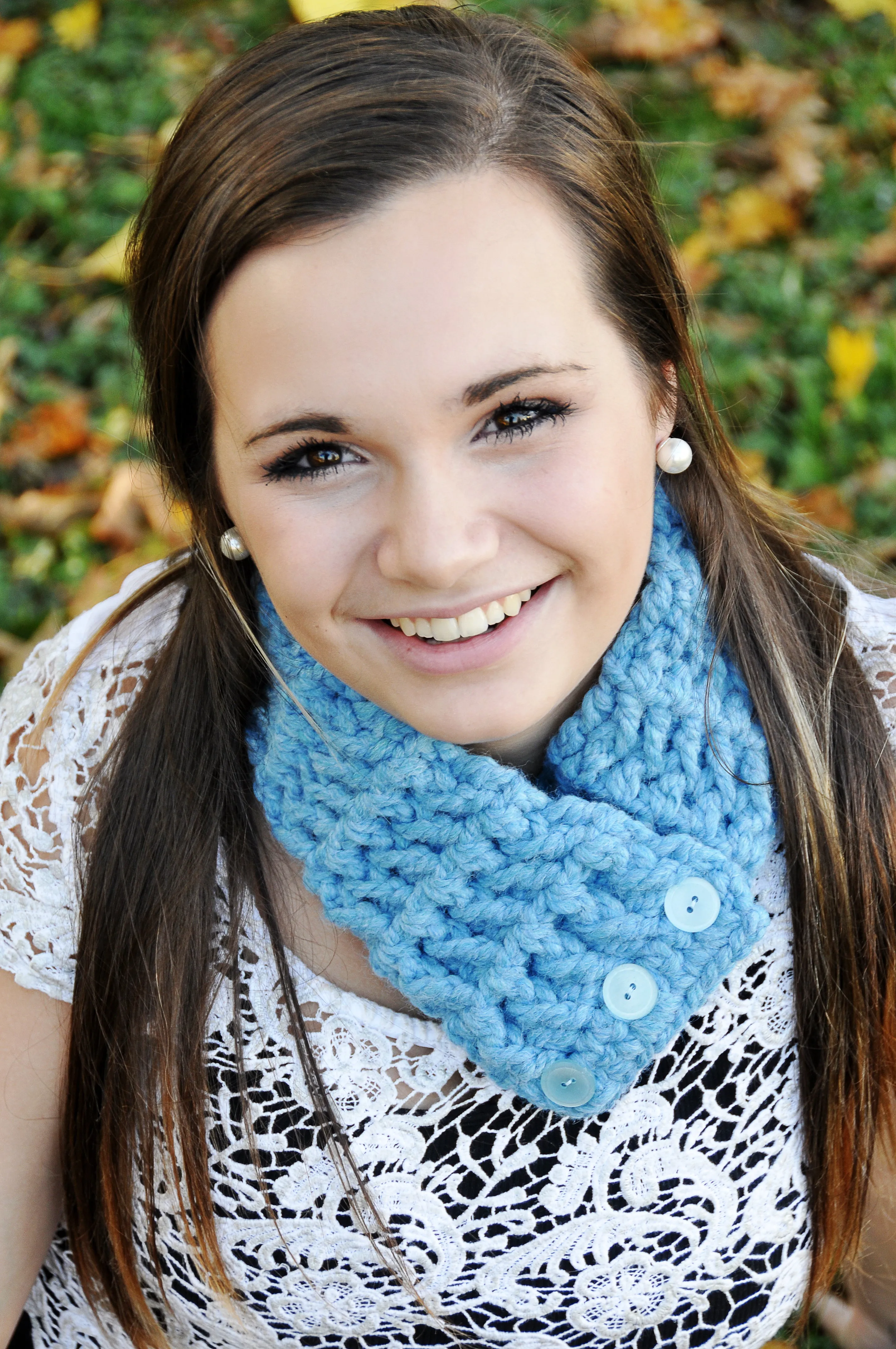 Cornflower blue button scarf