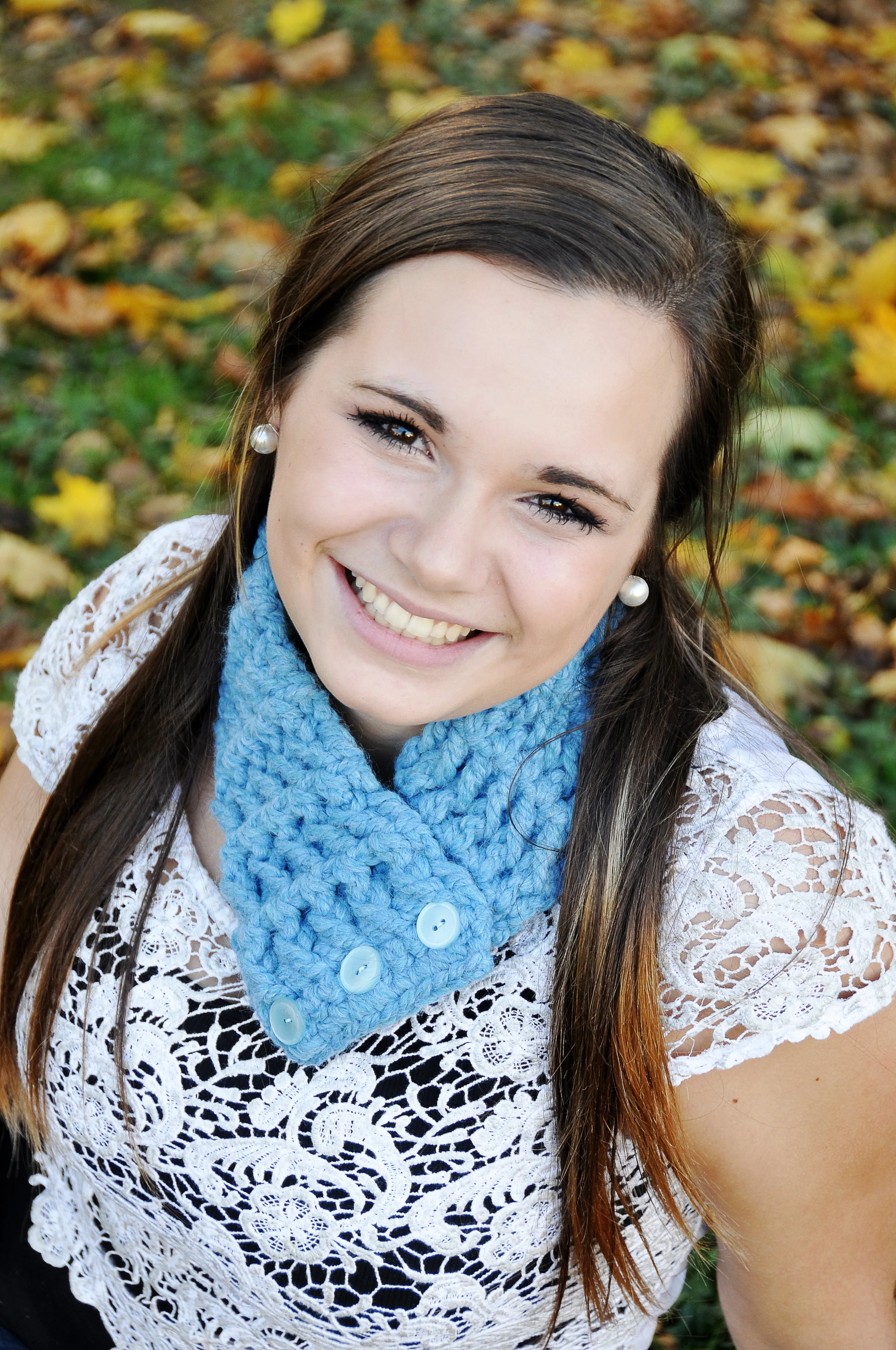 Cornflower blue button scarf