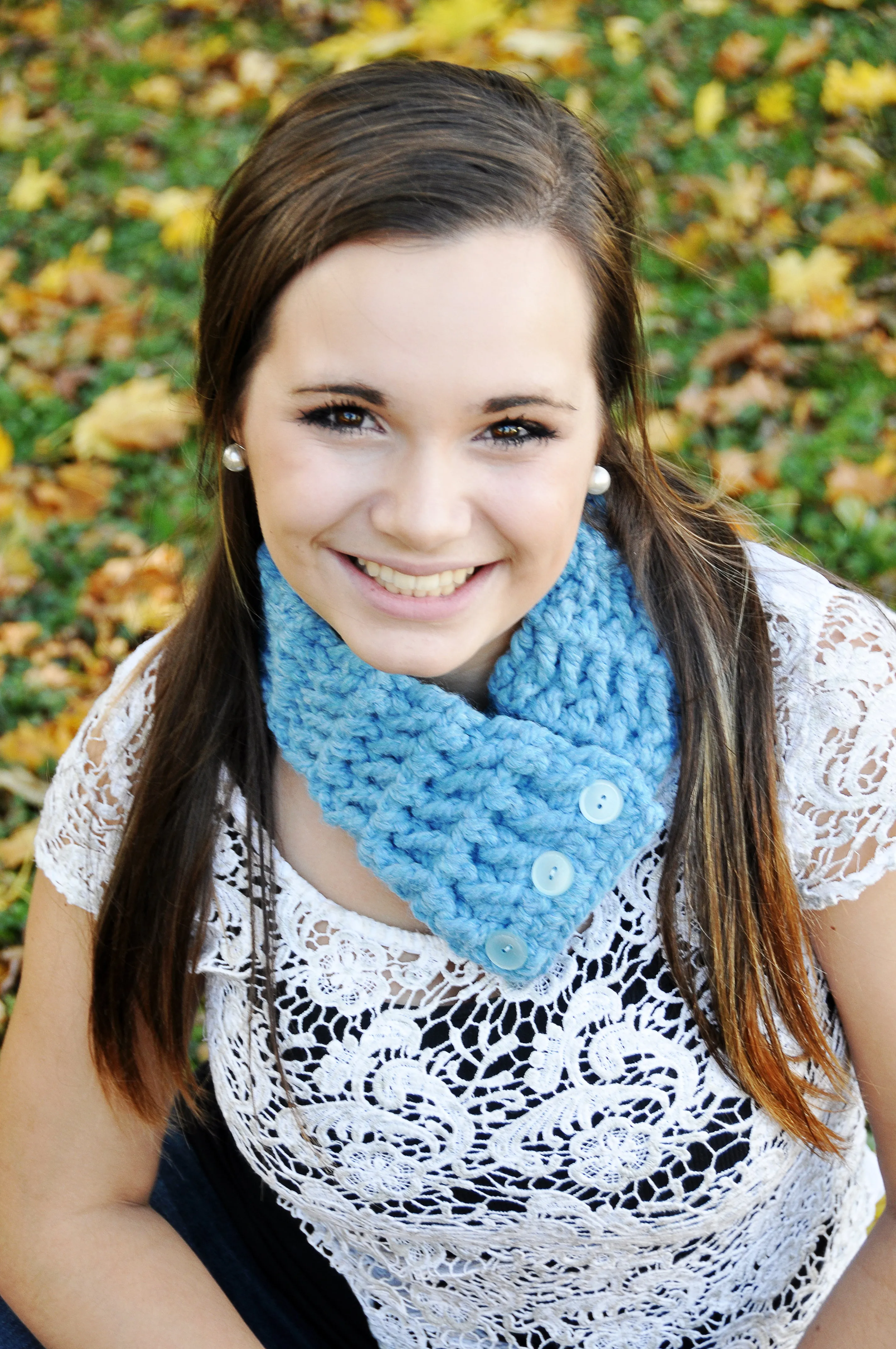 Cornflower blue button scarf