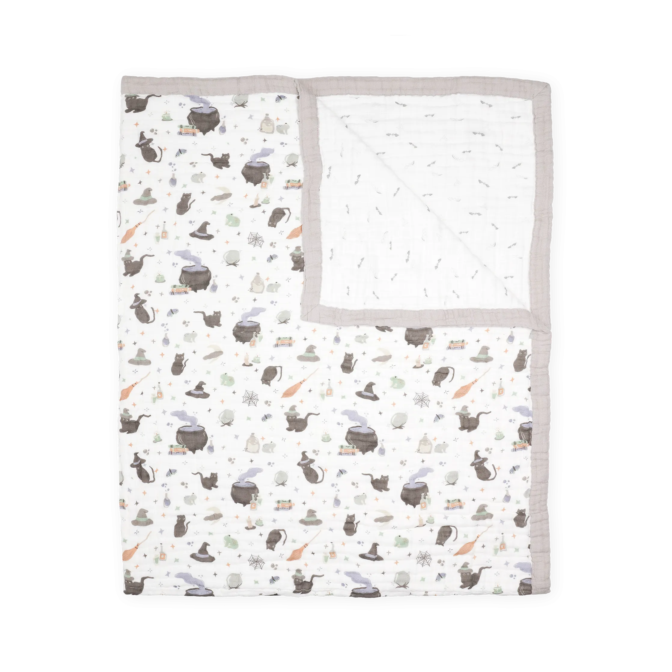 Cotton Muslin Quilted Throw - Cats and Cauldrons