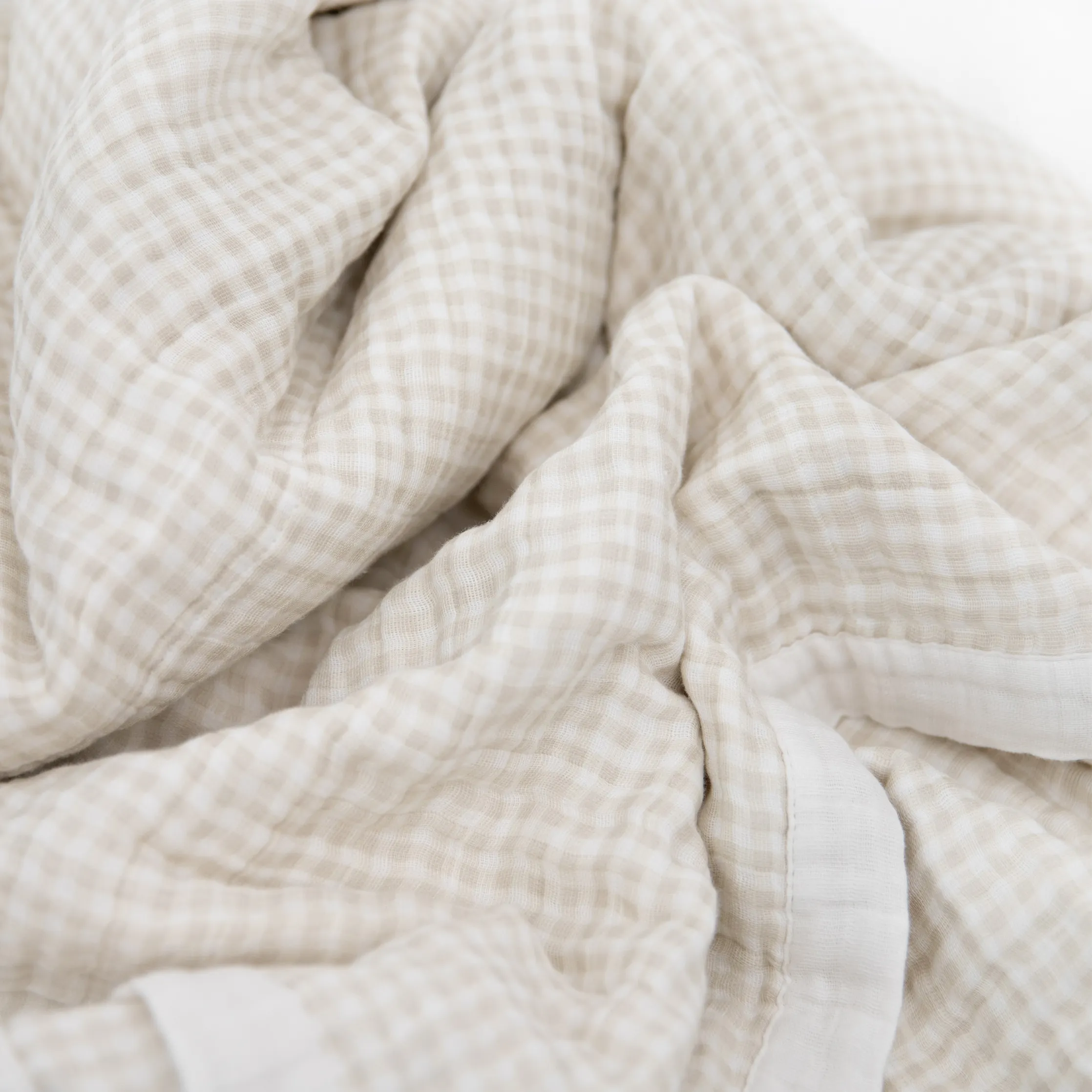 Cotton Muslin Quilted Throw - Tan Gingham