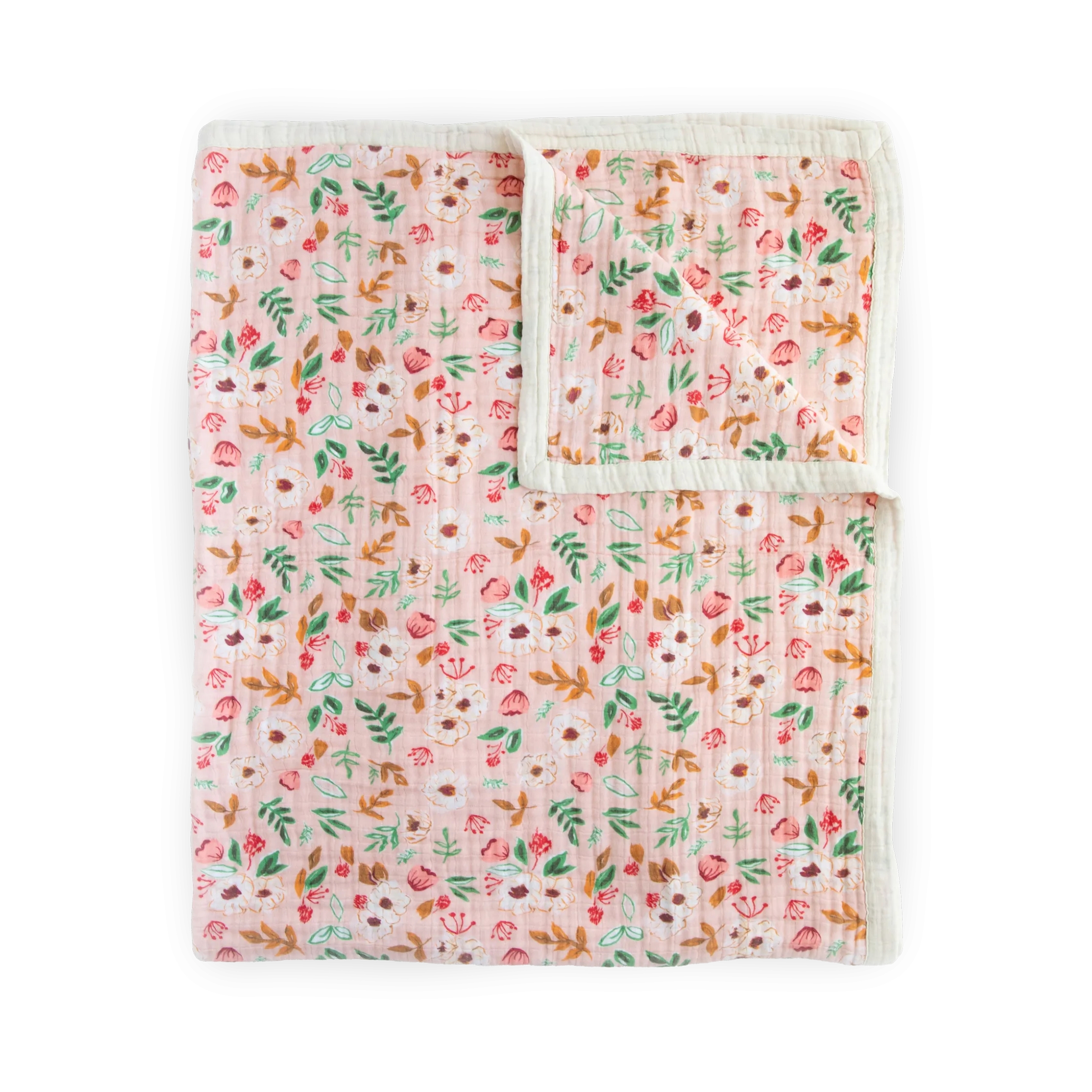 Cotton Muslin Quilted Throw - Vintage Floral