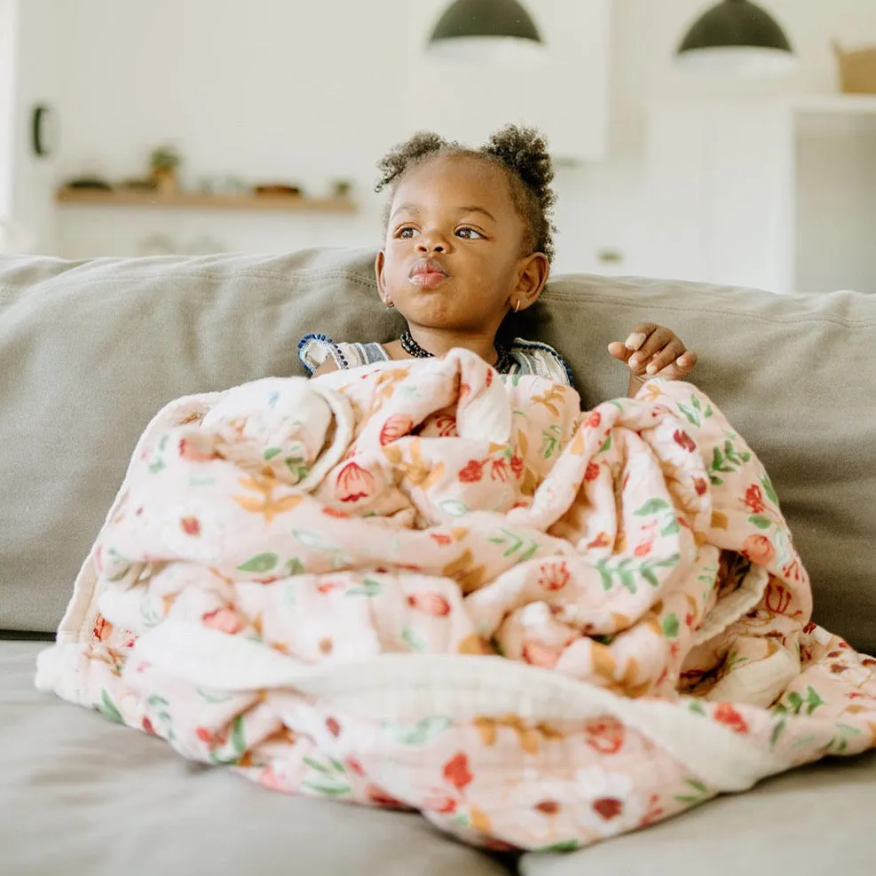 Cotton Muslin Quilted Throw - Vintage Floral