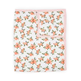 Cotton Muslin Quilted Throw - Watercolor Roses