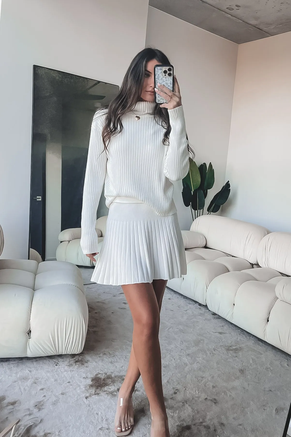 Coziest Night Of The Week White Ribbed Sweater Set