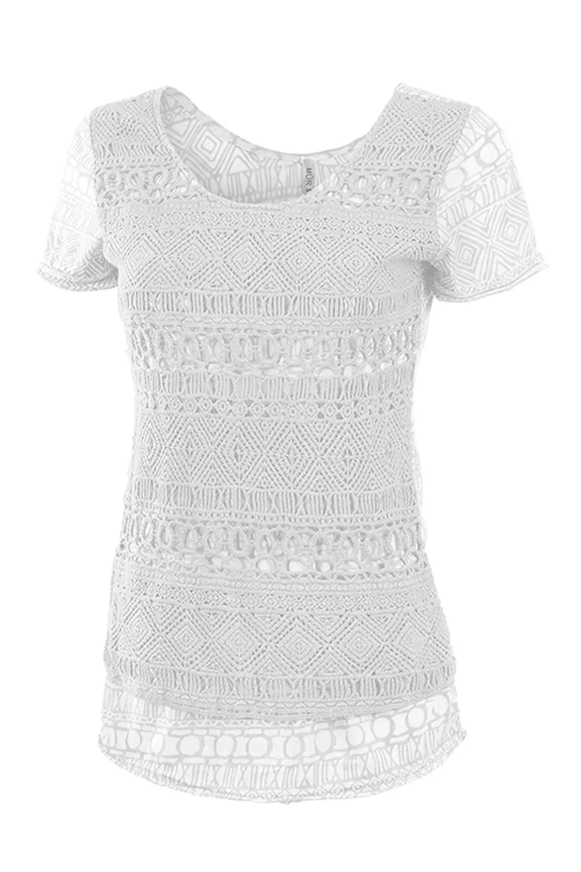 Crochet Overlay Short Sleeve Top | Modest Top in White