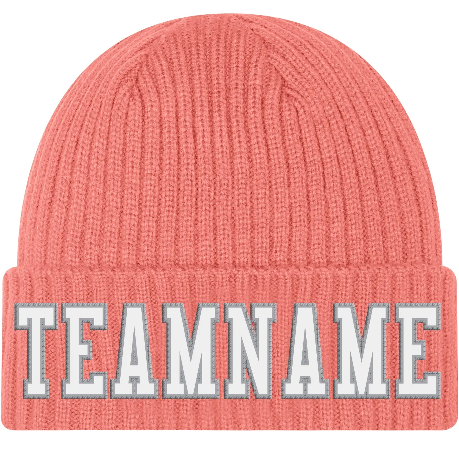 Custom Pink White-Gray Stitched Cuffed Knit Hat