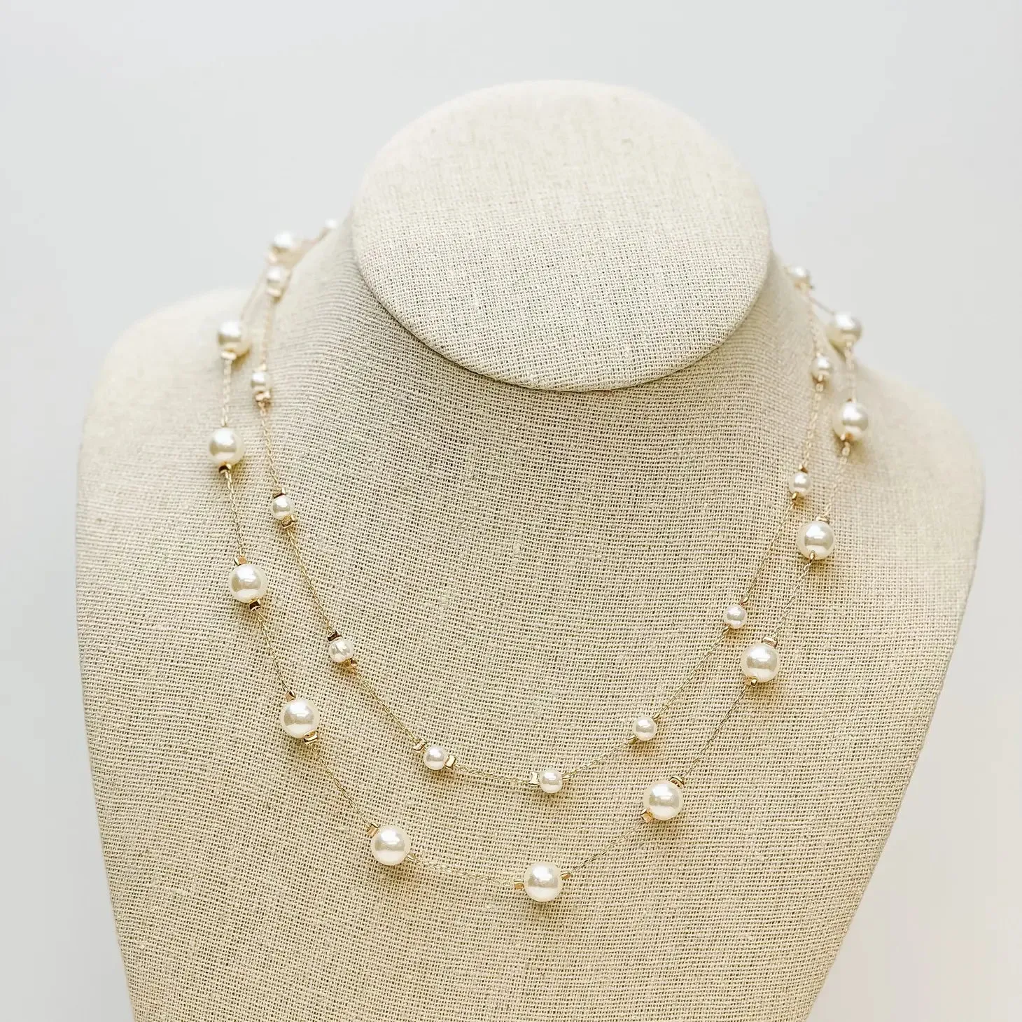 Dainty Pearl Bead Multi-Layer Station Necklace