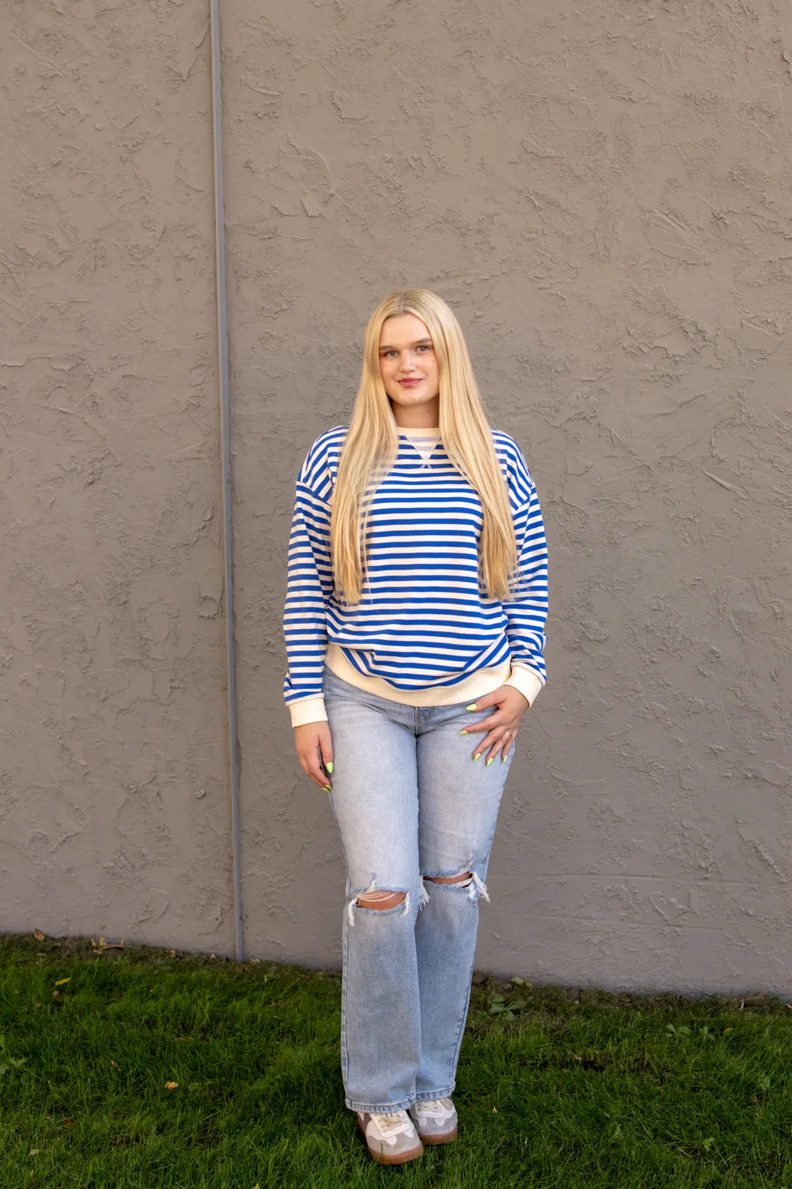 Darcie Striped Pullover | Blue/Cream