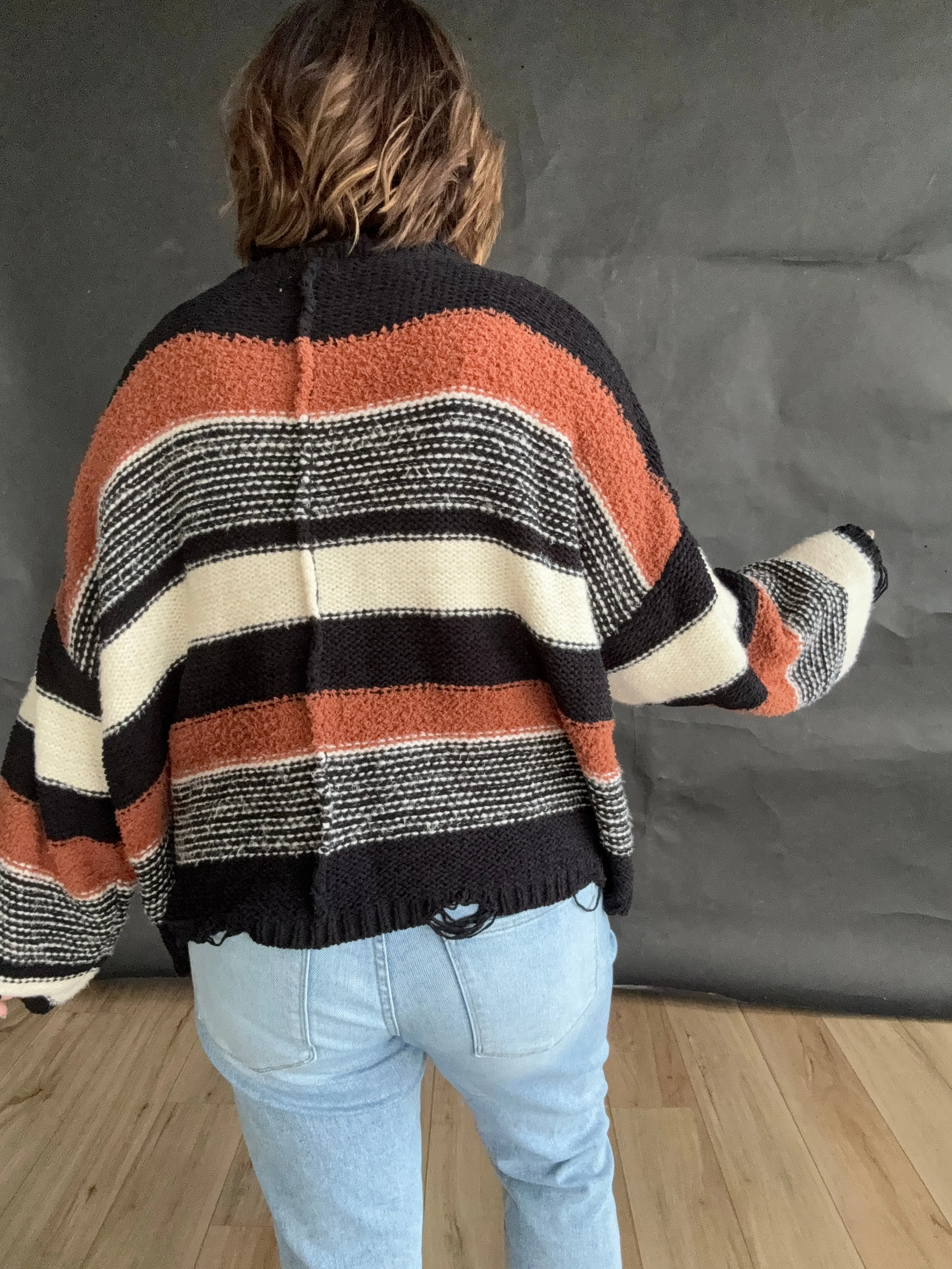 Darcy stripe pattern chenille pullover sweater