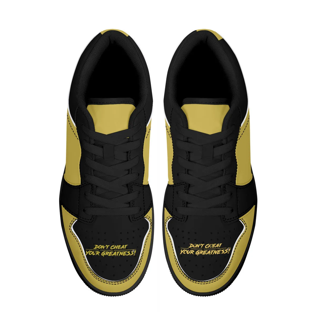 DCYG G4's Black & Gold, Black Sole Low-Top Leather Sneakers