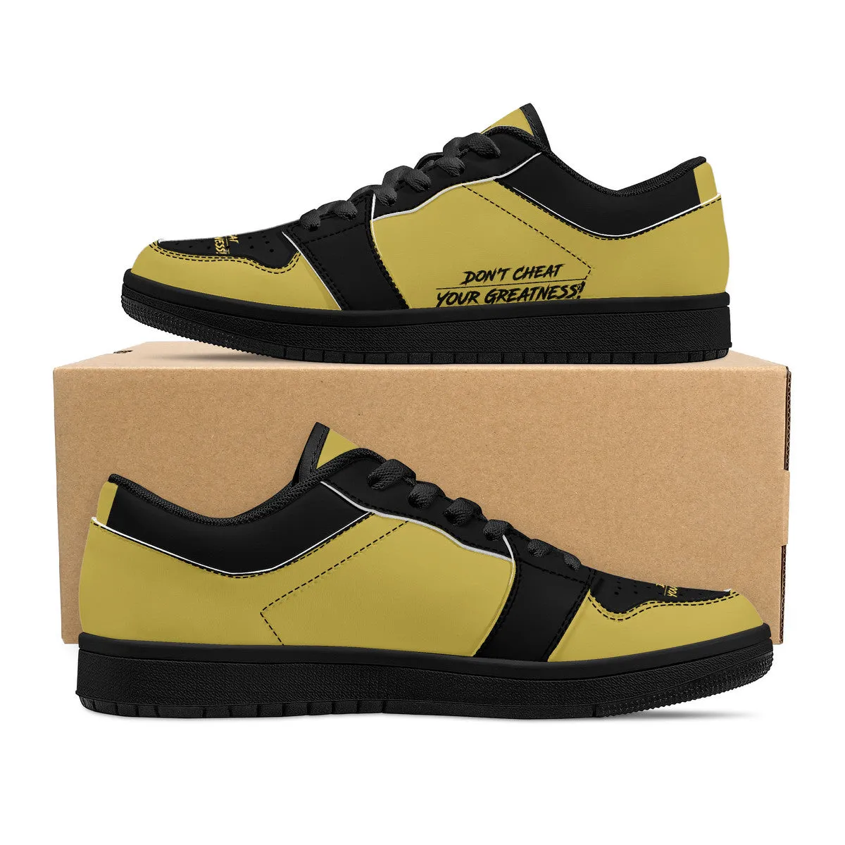 DCYG G4's Black & Gold, Black Sole Low-Top Leather Sneakers