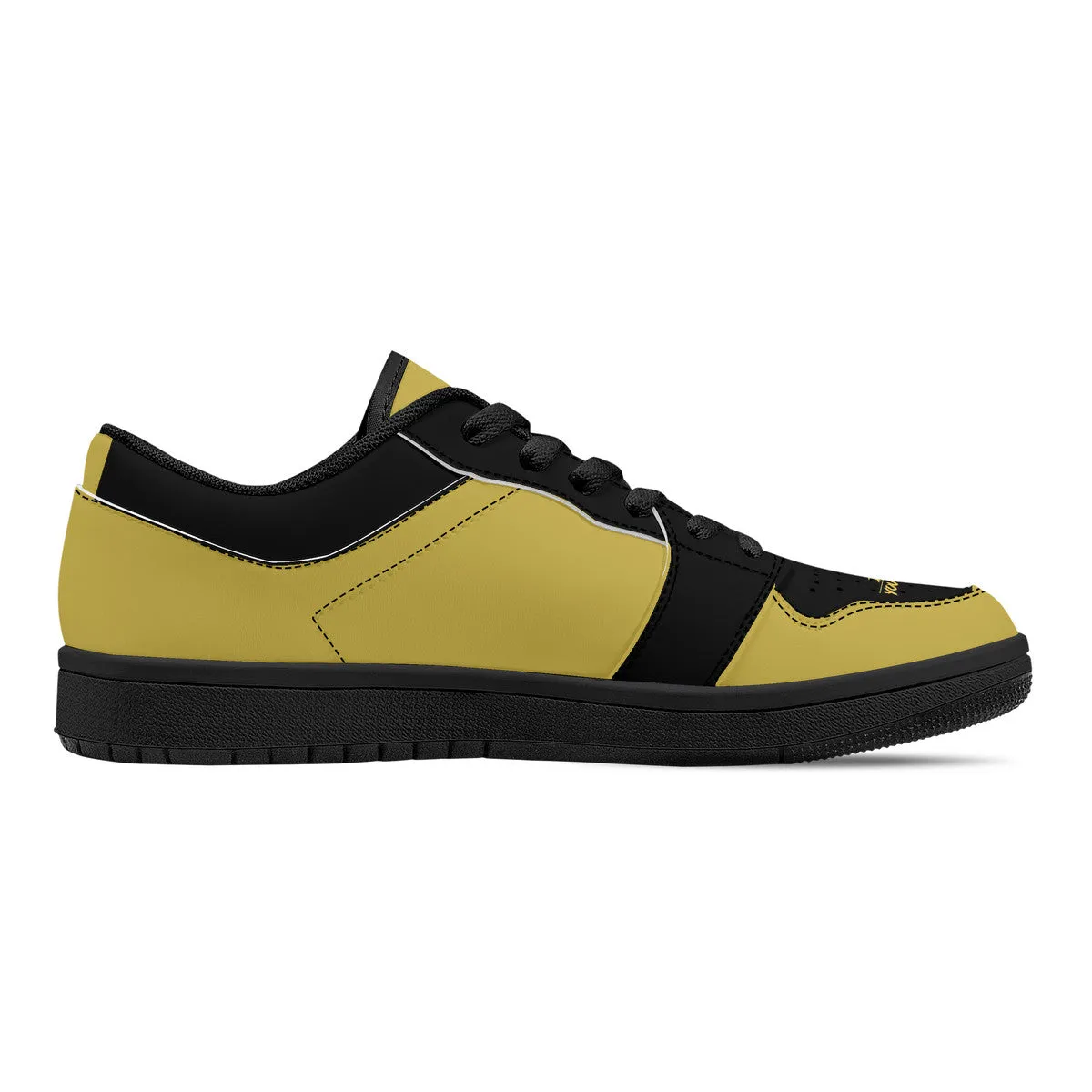 DCYG G4's Black & Gold, Black Sole Low-Top Leather Sneakers