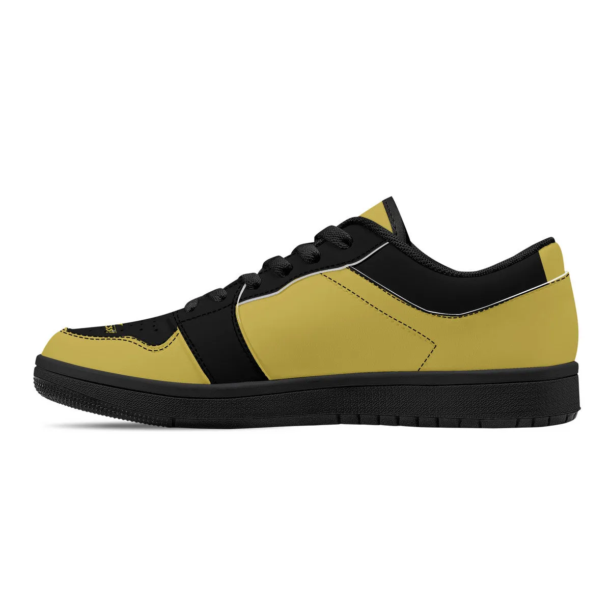 DCYG G4's Black & Gold, Black Sole Low-Top Leather Sneakers