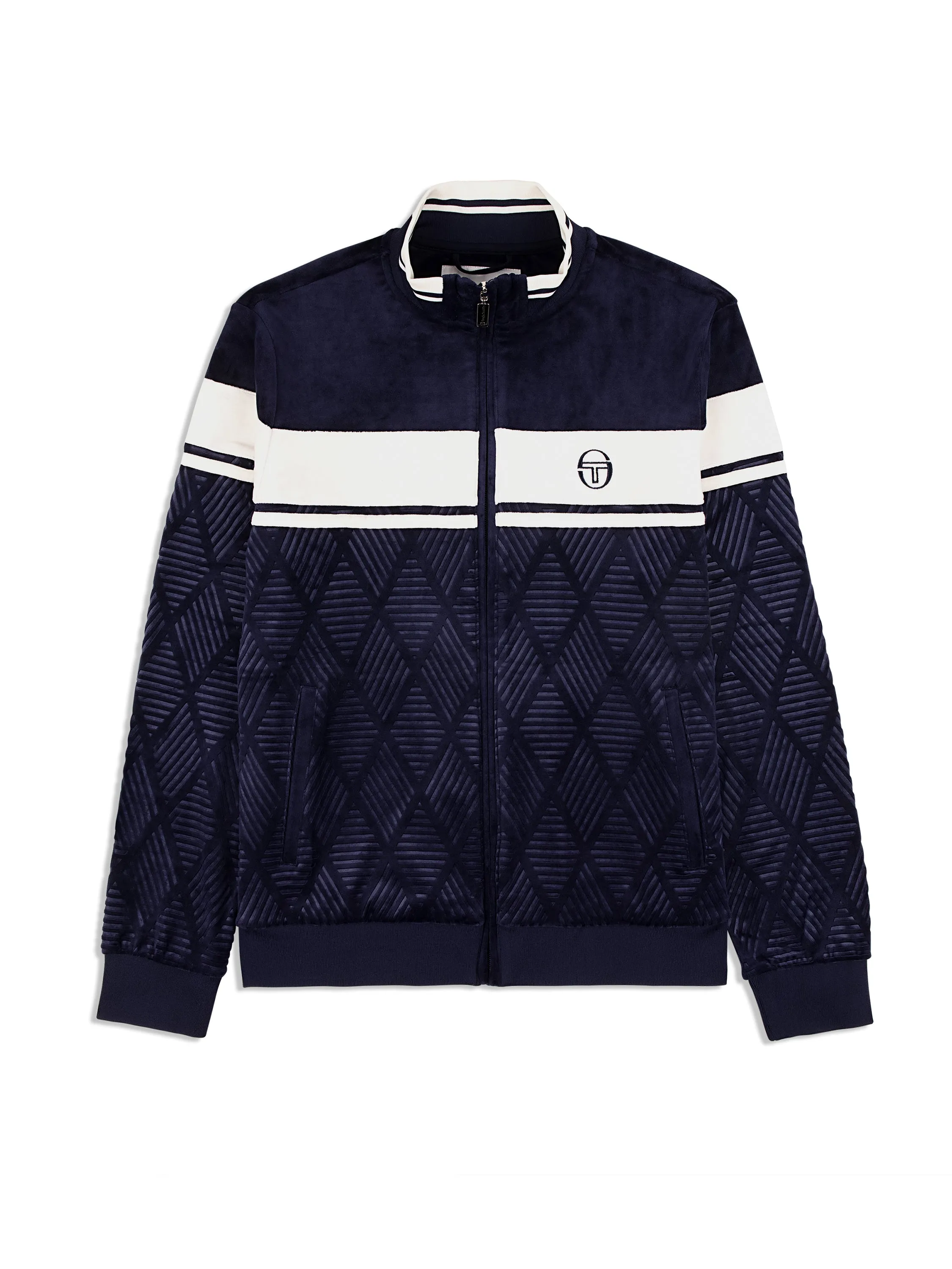 Debossed Damarindo Velour Track Jacket- Maritime Blue