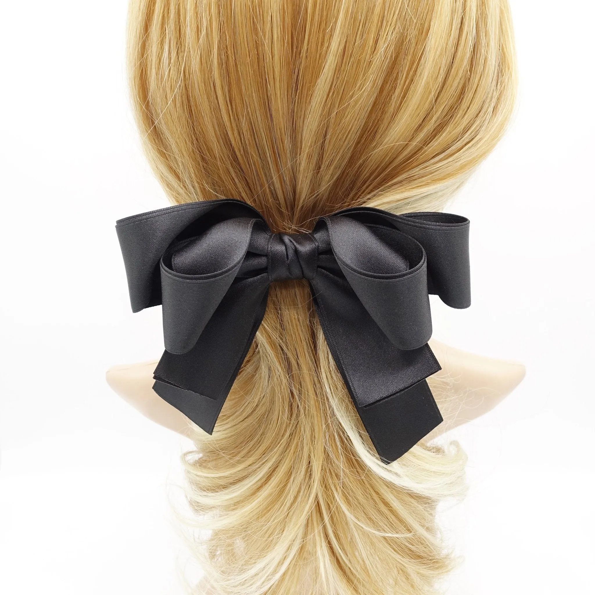 double layered satin hair bow basic style hair accessory for women