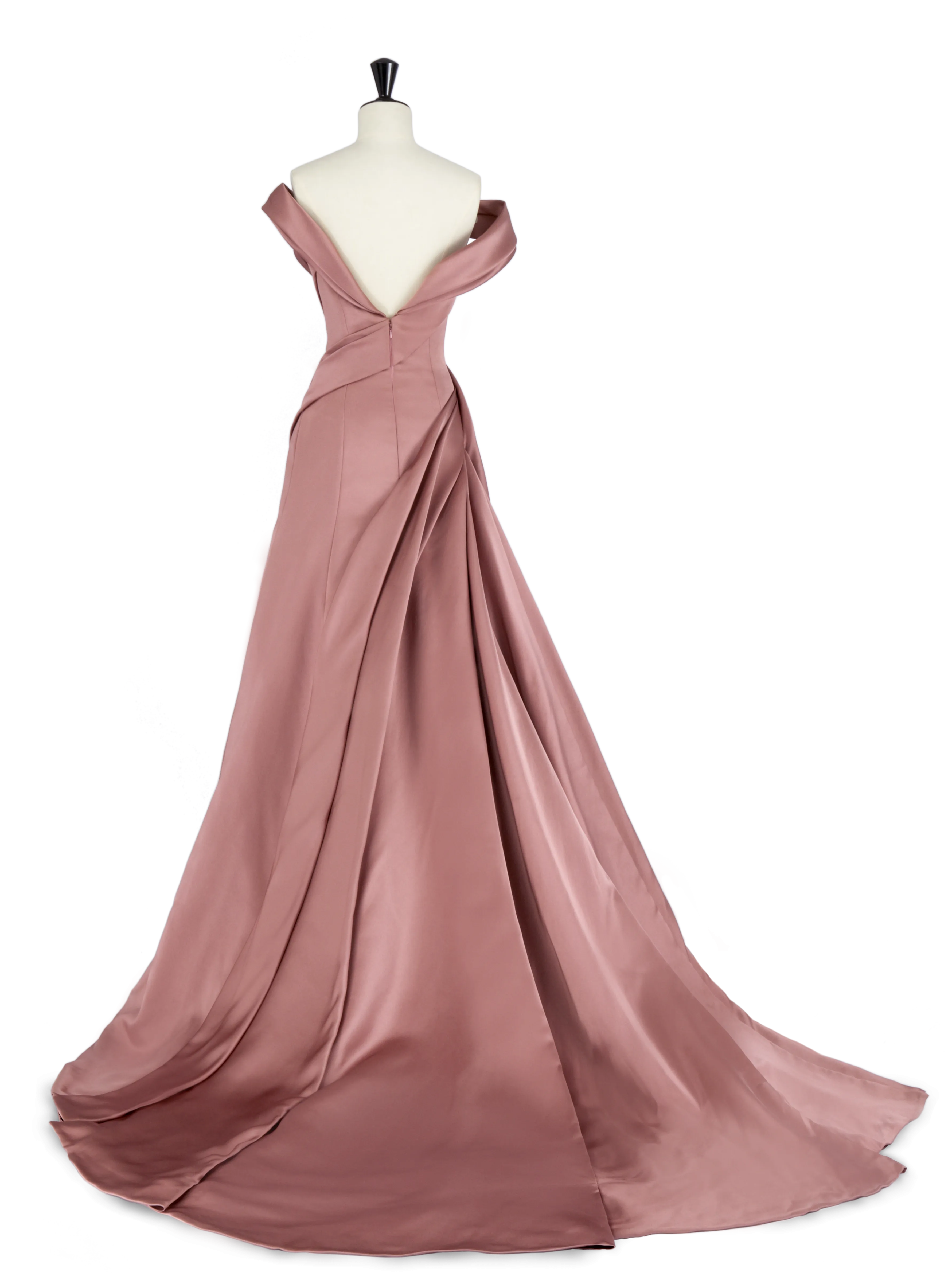 Dusky Rose Double Satin Off the Shoulder Asymmetric Gown