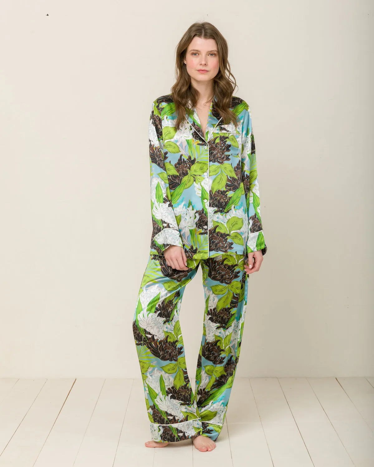 Elisabetha Silk Pyjama in Verona Garden - Top