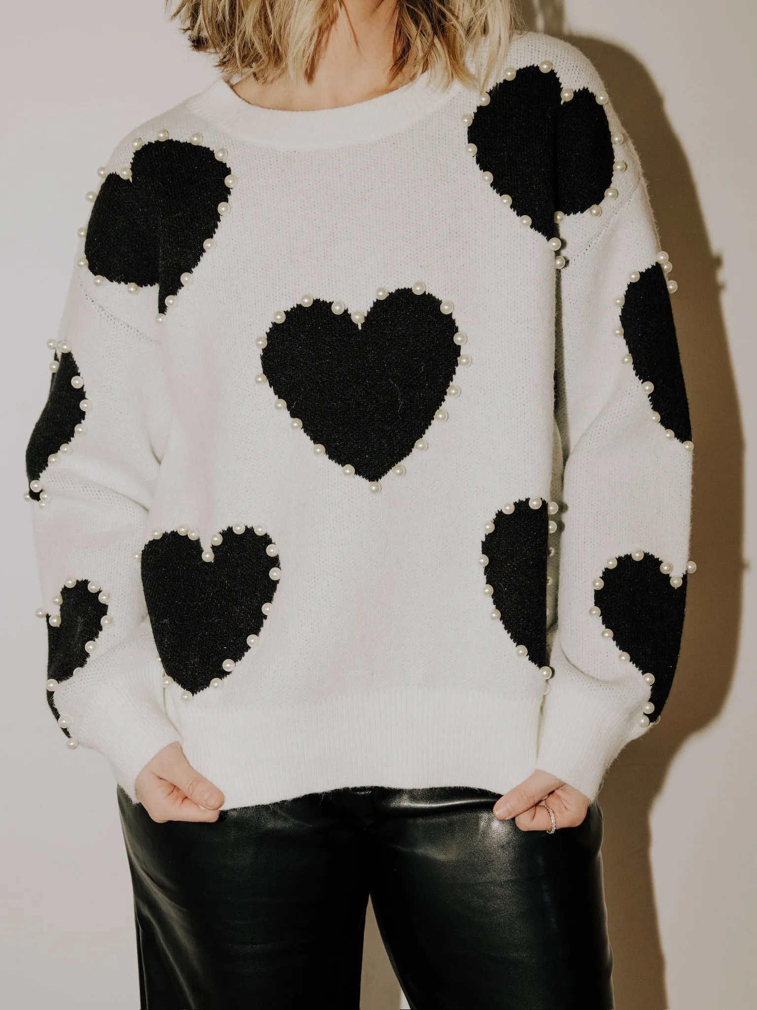 English Factory Long-Sleeve Heart Sweater - Black Multi