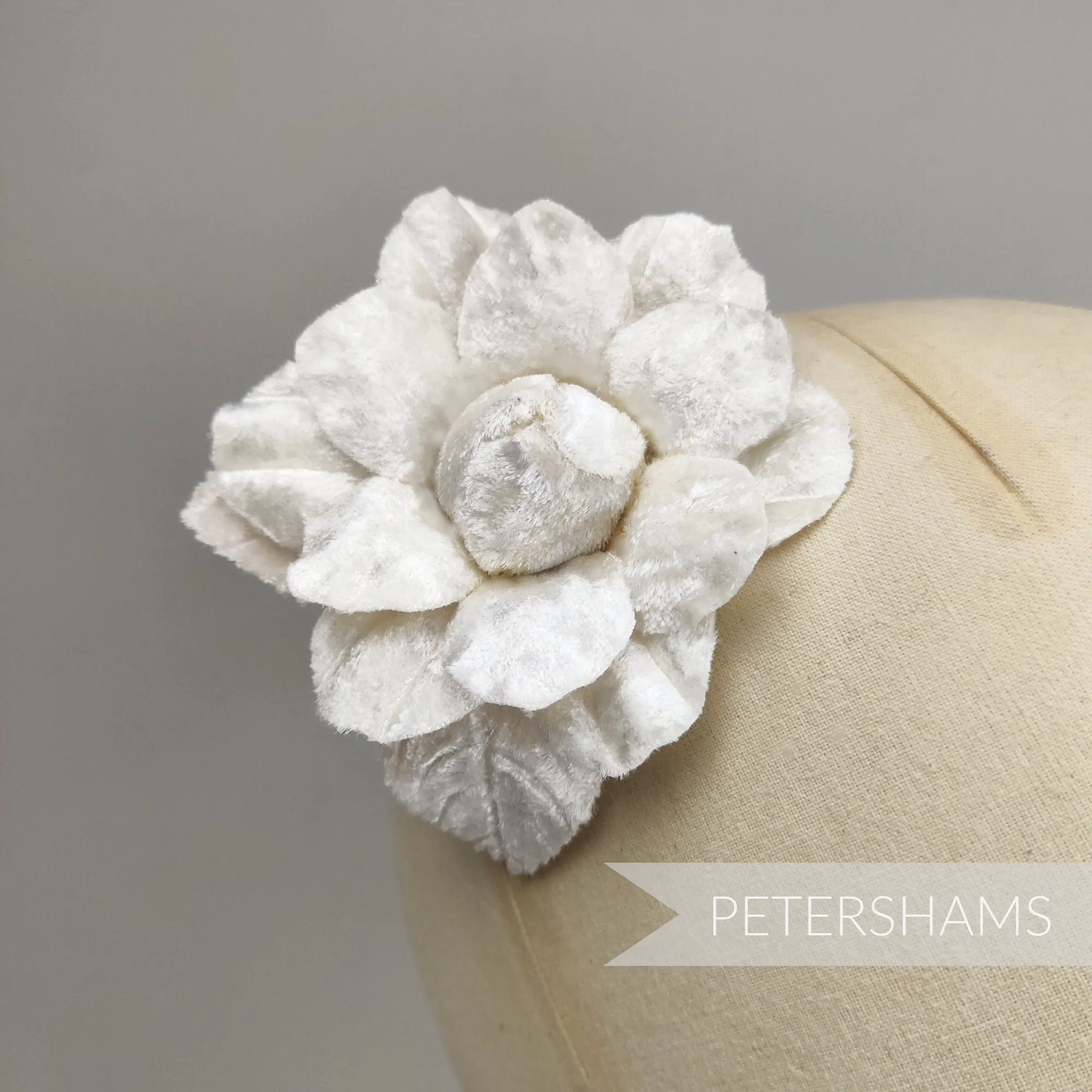 'Esme' Vintage Camellia 7cm Velvet Wired Flower Hat Mount