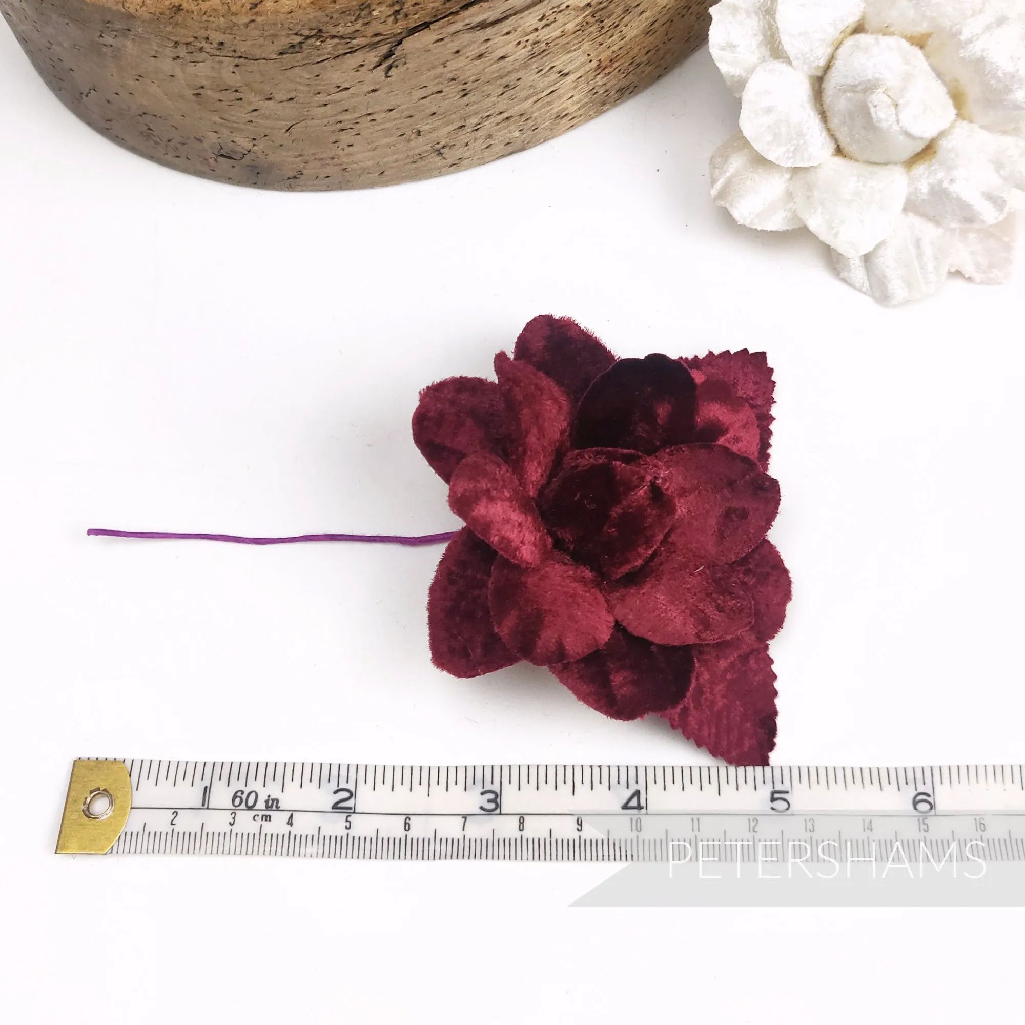 'Esme' Vintage Camellia 7cm Velvet Wired Flower Hat Mount