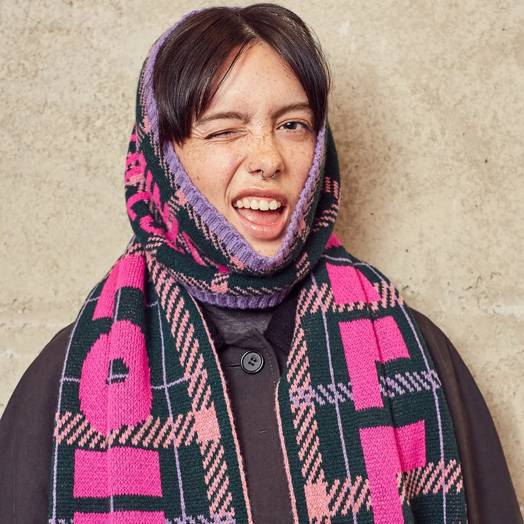 Feminist Killjoy Snood in Forest Green & Neon Pink