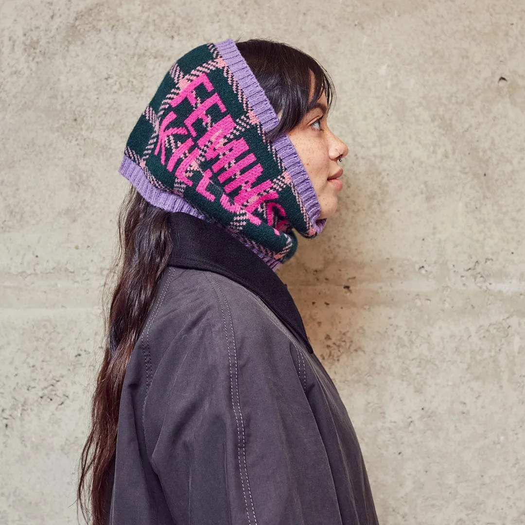 Feminist Killjoy Snood in Forest Green & Neon Pink