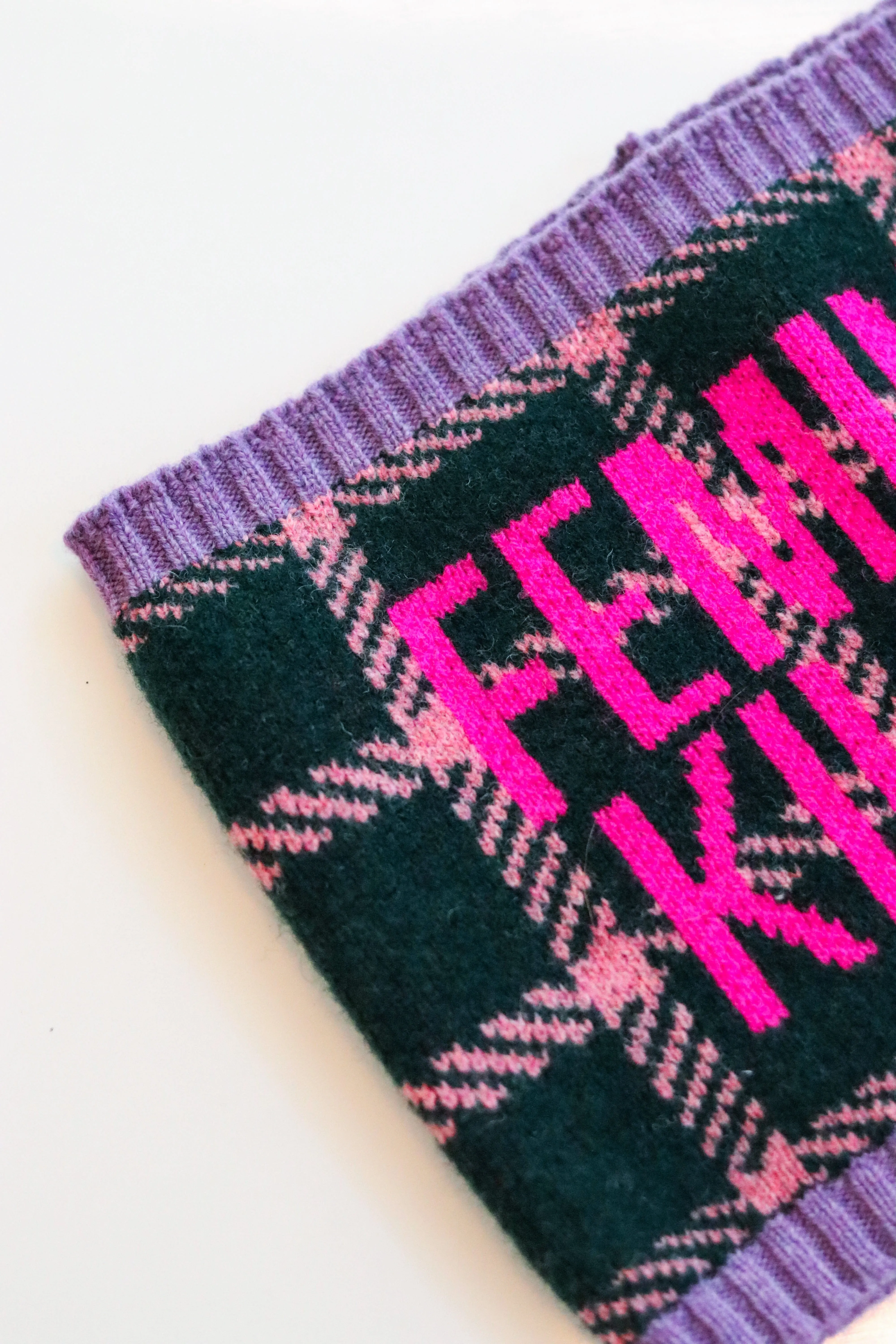 Feminist Killjoy Snood in Forest Green & Neon Pink