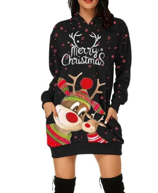 Festive Reindeer Hooded Christmas Dress - Cozy & Stylish for the Holidays!