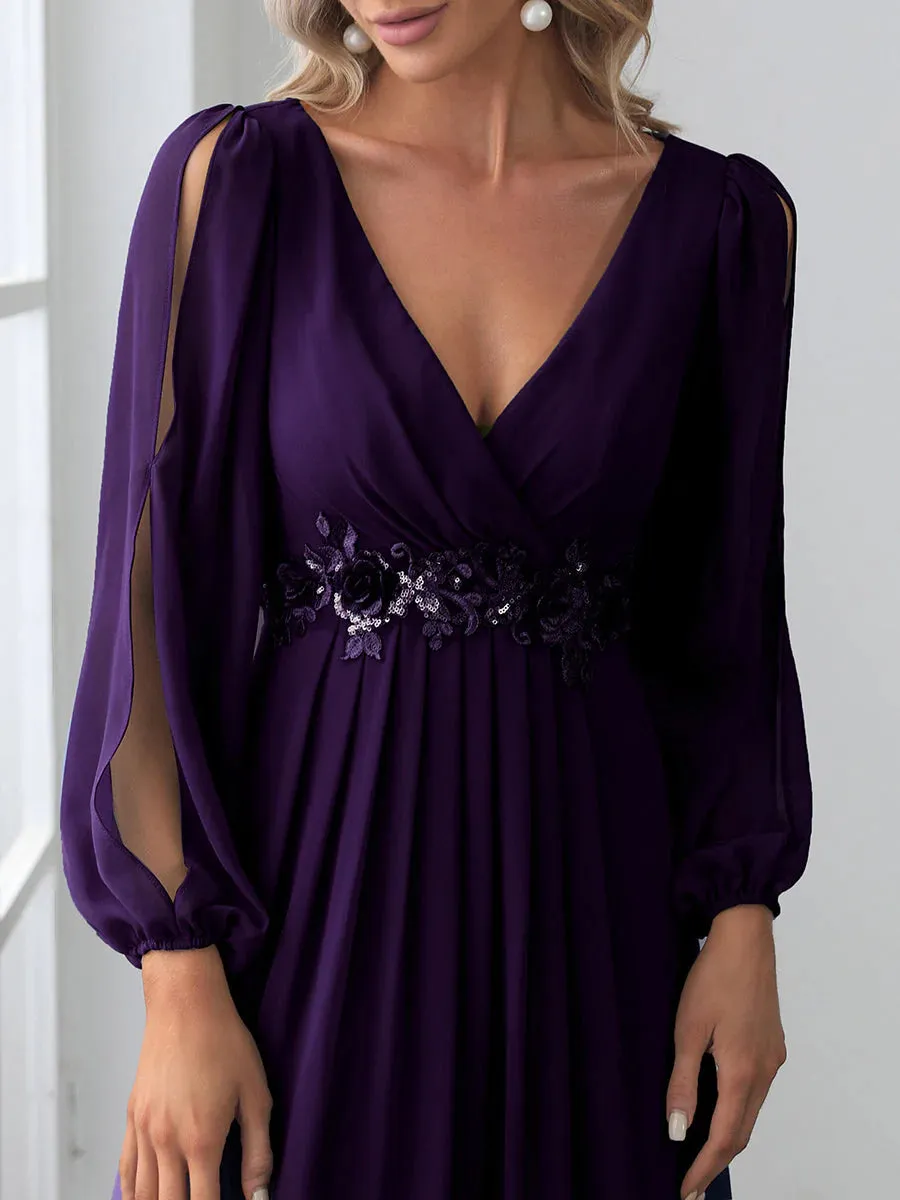 Floor Length Long Lantern Sleeves Bridesmaid Dress