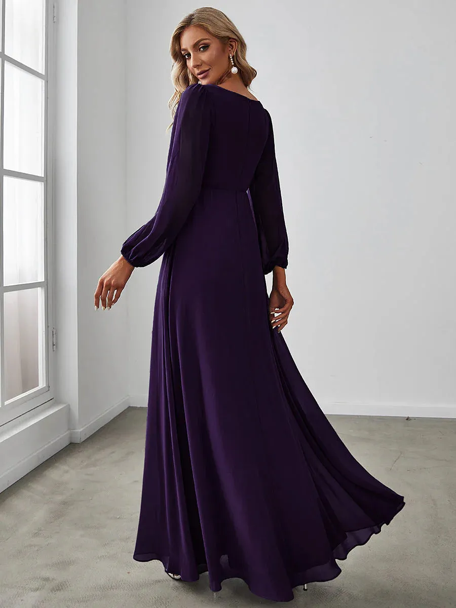 Floor Length Long Lantern Sleeves Bridesmaid Dress