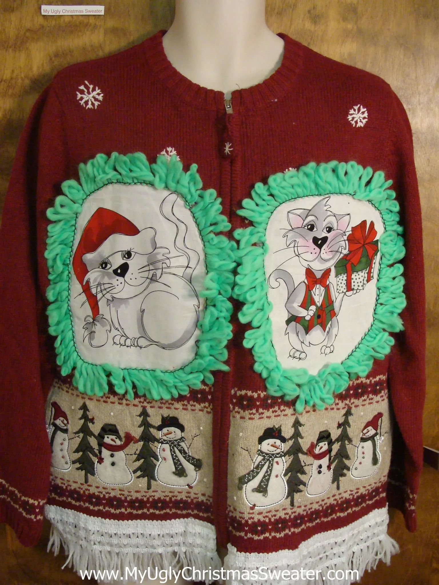 Friendly Snowmen Cheesy Cat Christmas Sweater