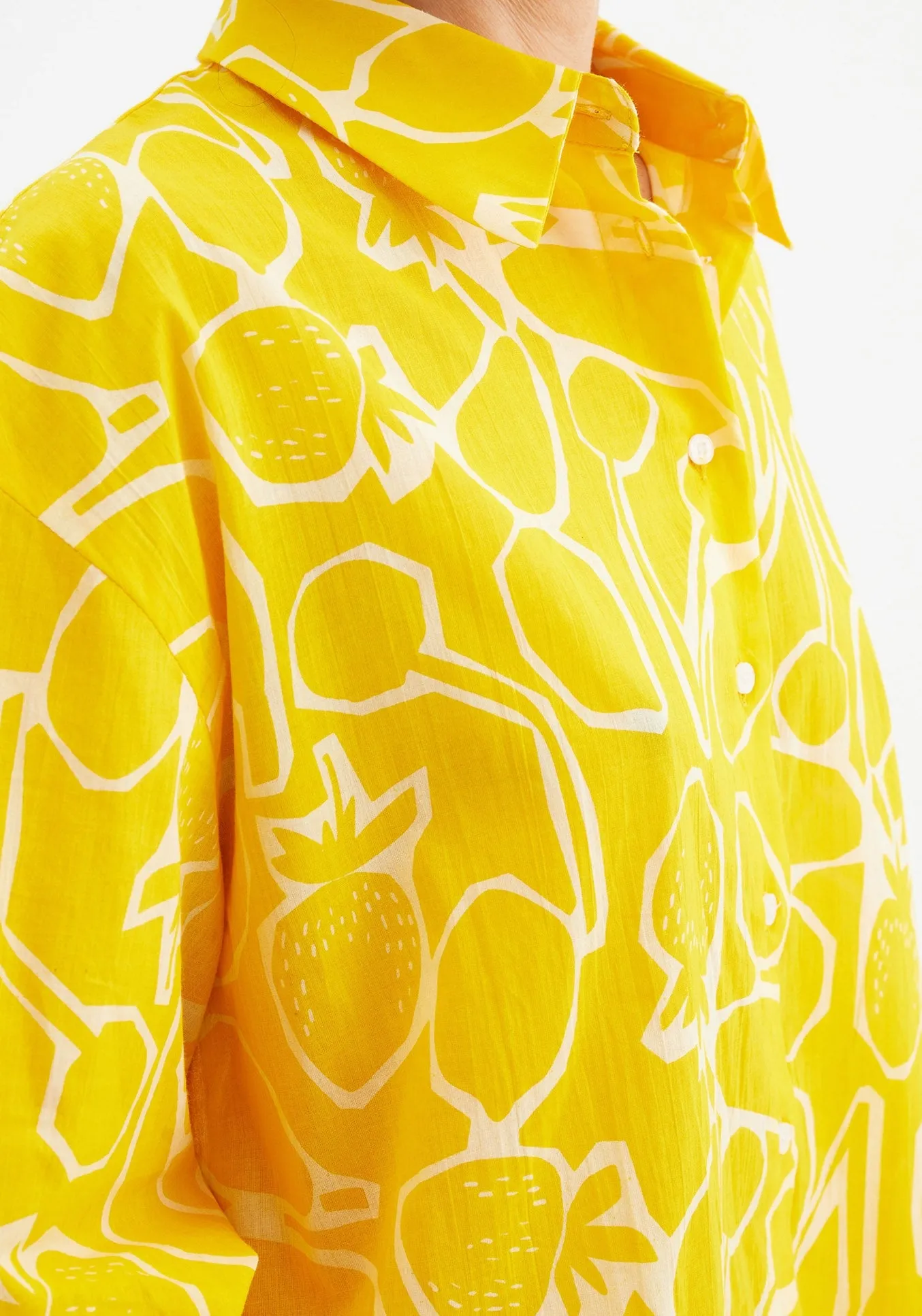 Fruit Print Oversized Long-Sleeved Shirt