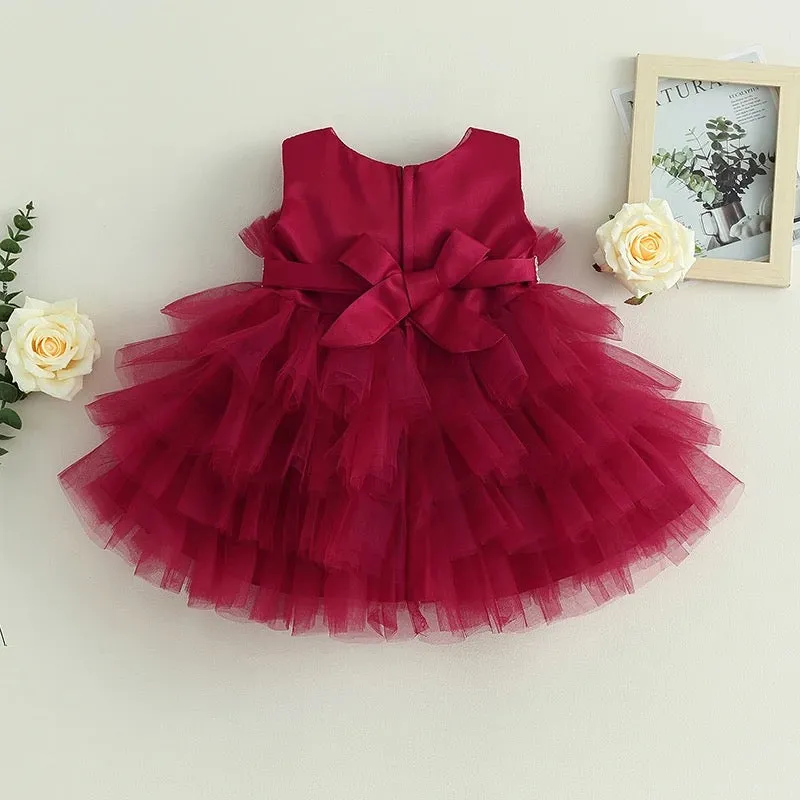 Girls Red Ruffle Party Princess Dress