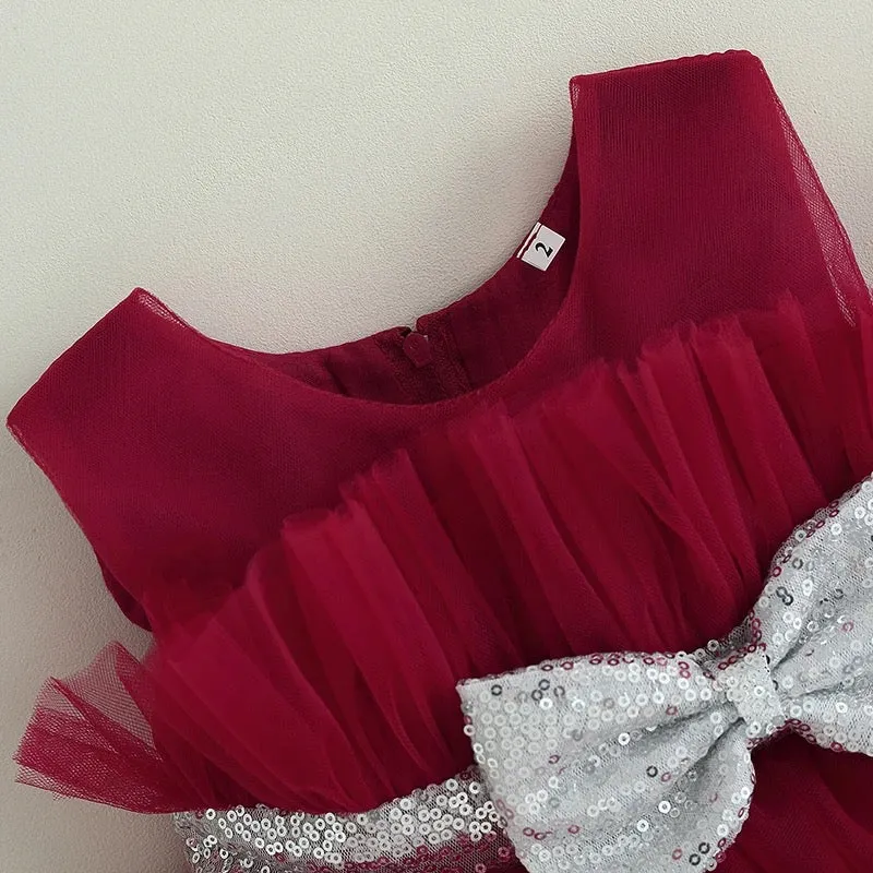 Girls Red Ruffle Party Princess Dress