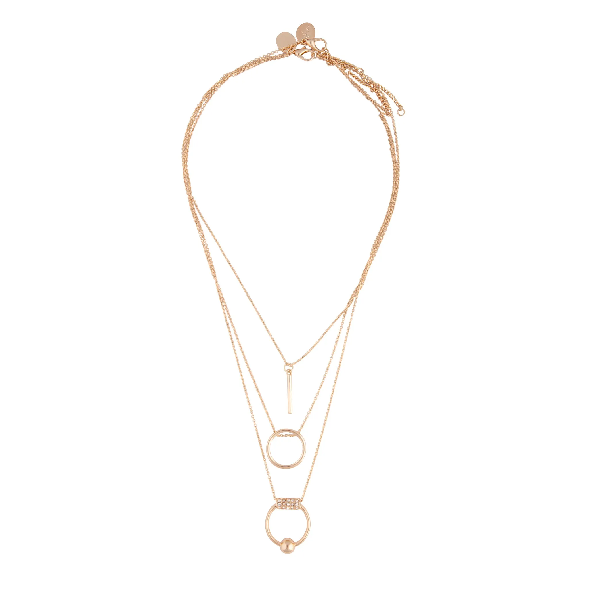 Gold Fine Geometric Ball Triple Row Necklace