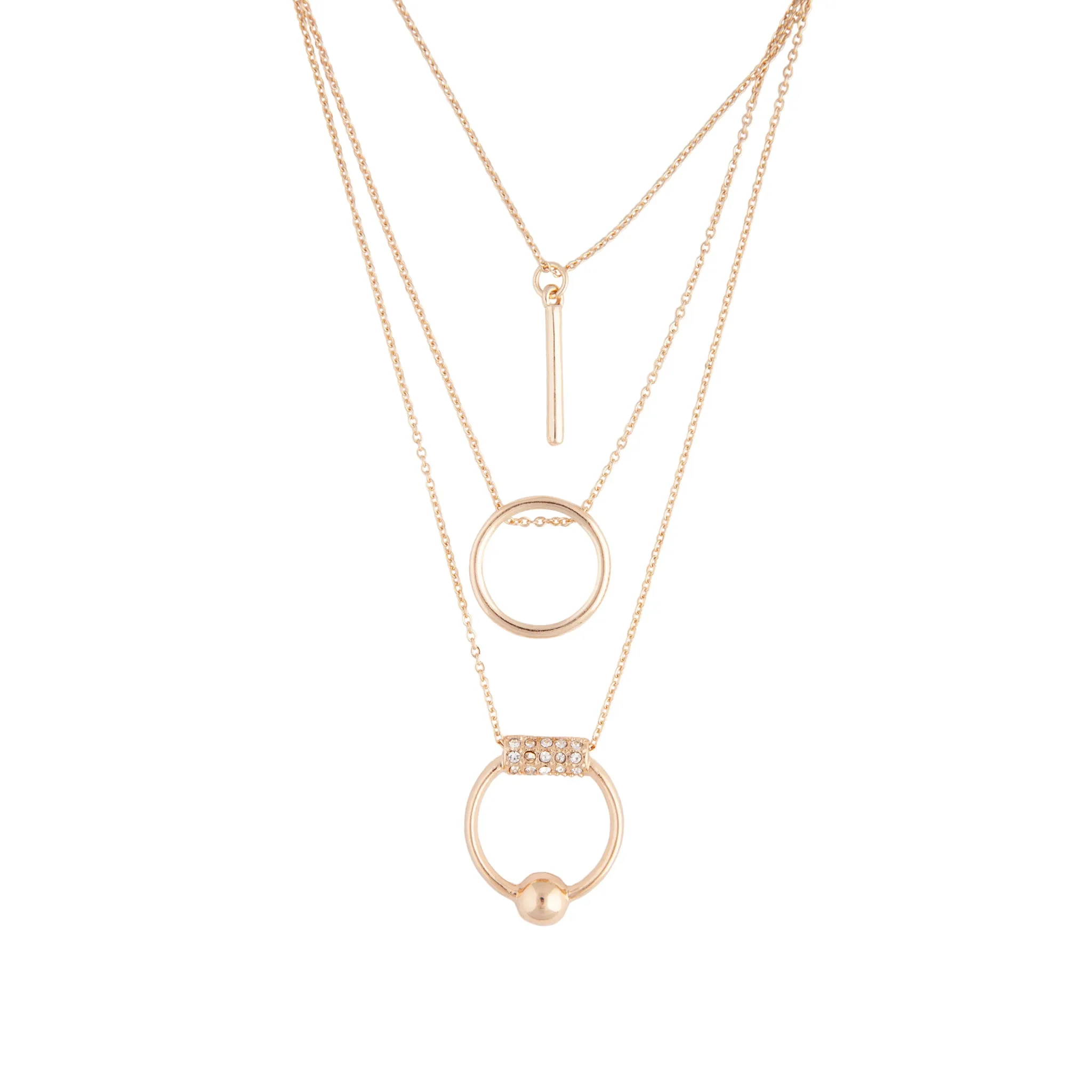 Gold Fine Geometric Ball Triple Row Necklace