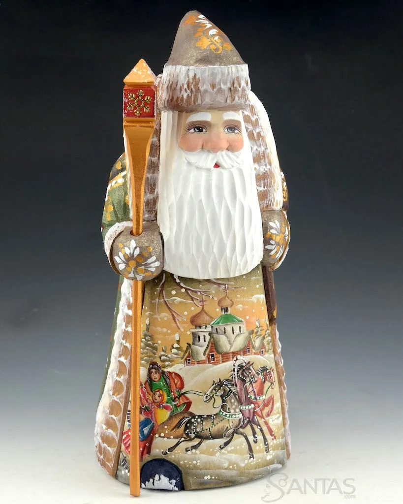 Green Brown and Gold Scenic Russian Santa