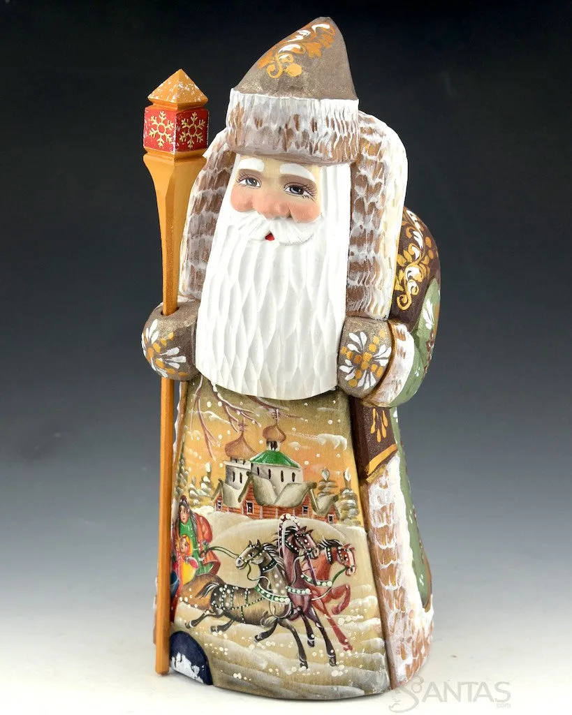 Green Brown and Gold Scenic Russian Santa