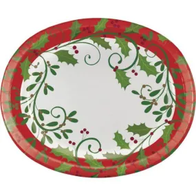 Holiday Holly Paper Oval Plate 12in 8ct