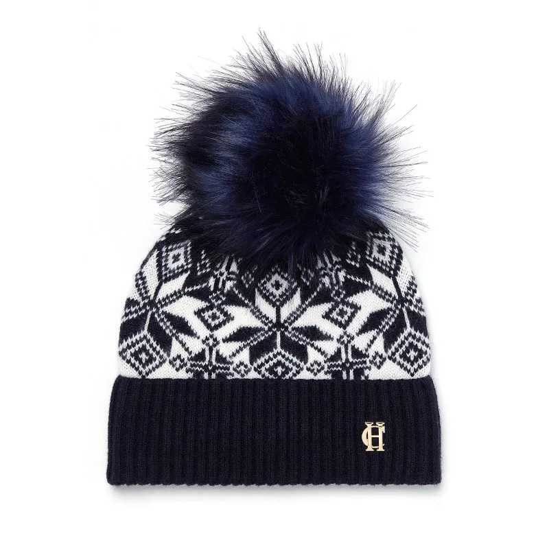 Holland Cooper Beatrice Ladies Bobble Hat - Ink Navy Cream