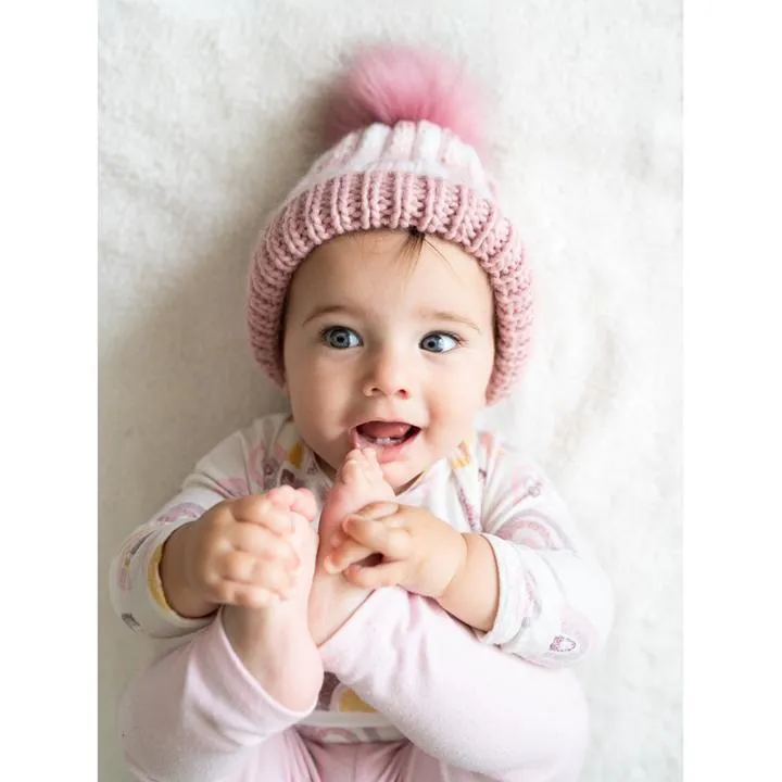 Huggalugs Pom Pom Beanie - Rosy Pink Buffalo Check