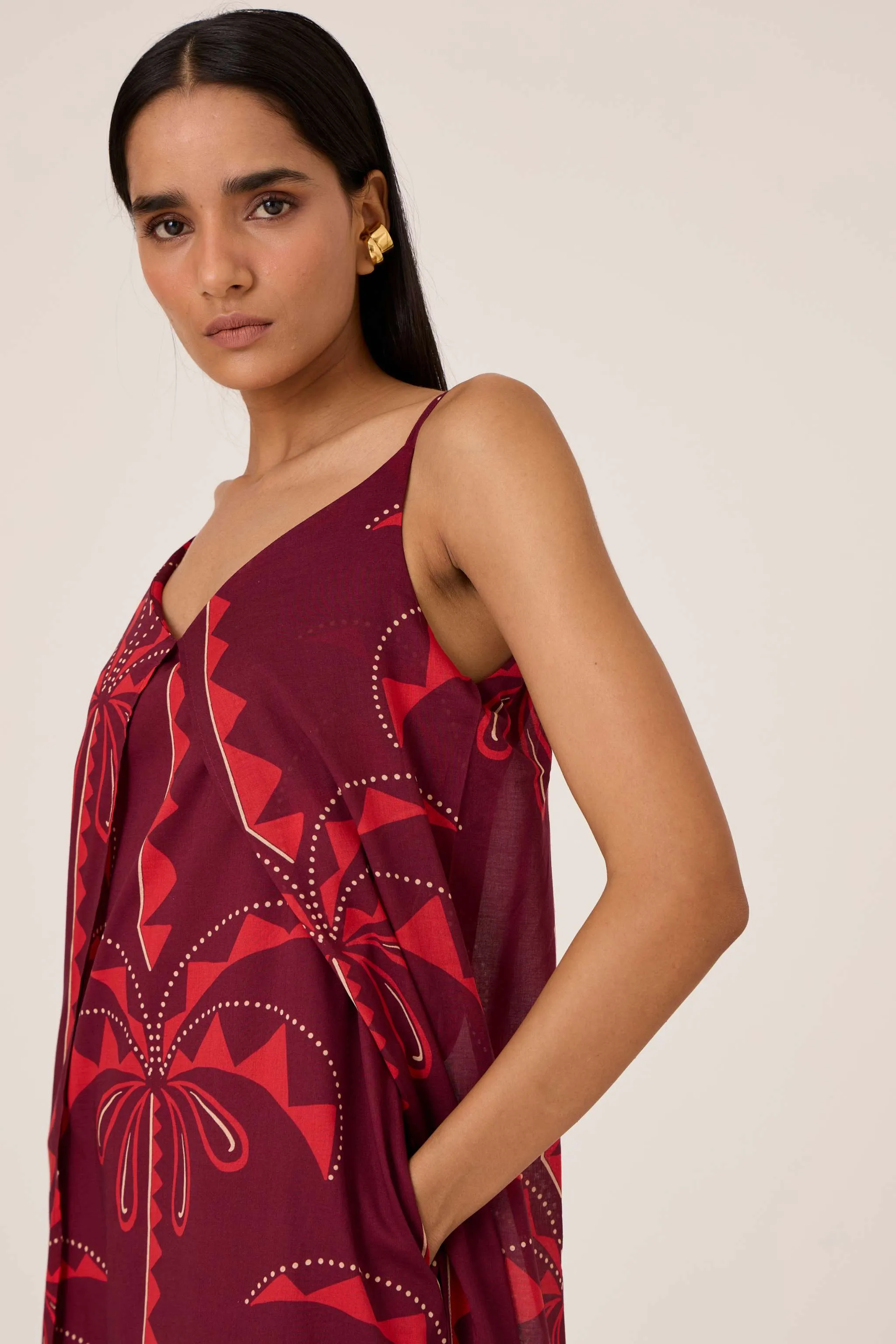 Isa Palm Print Slip Dress