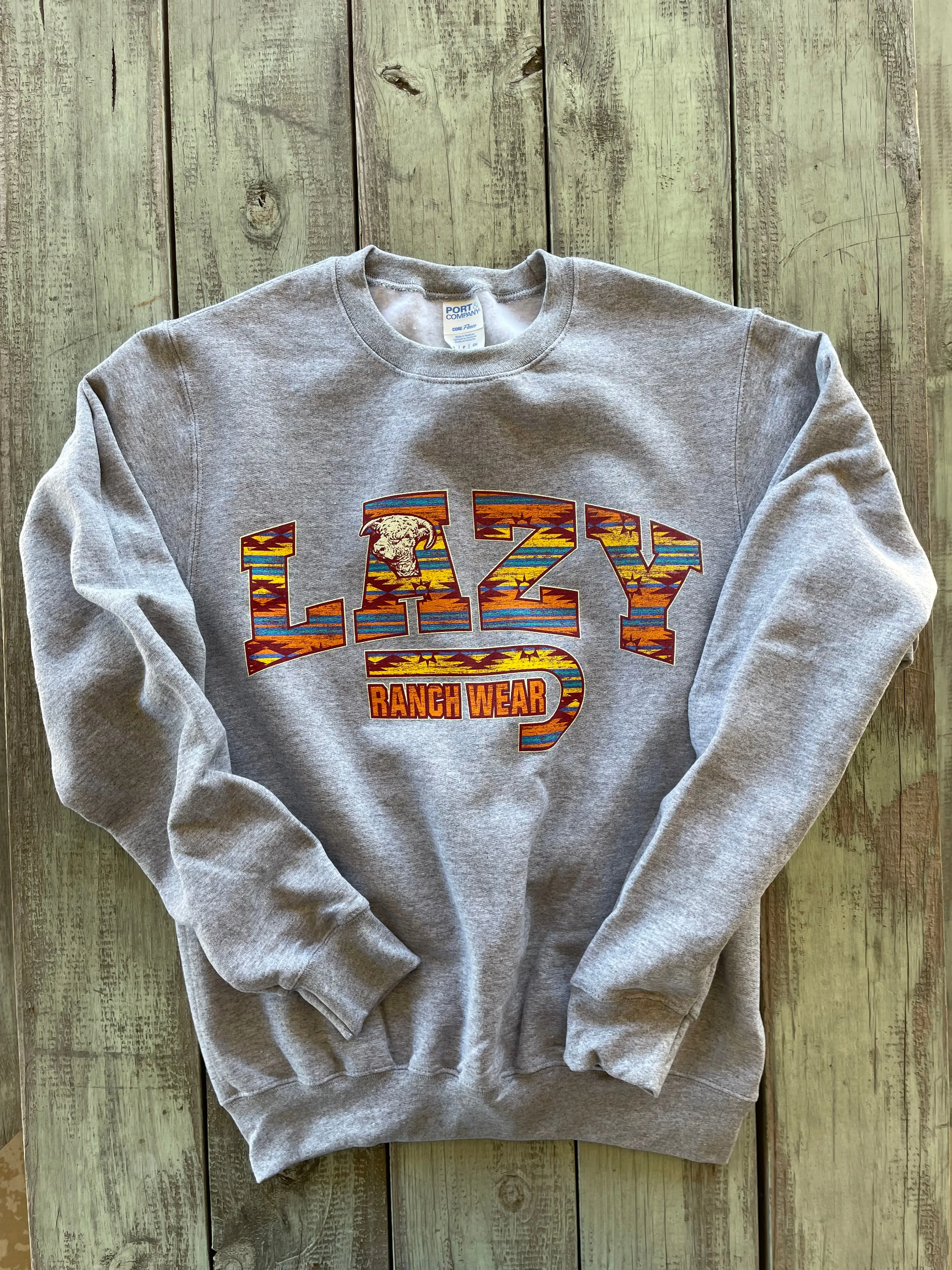 Lazy J Ranch Santa Fe Crew Neck Hoodie - Heather Grey